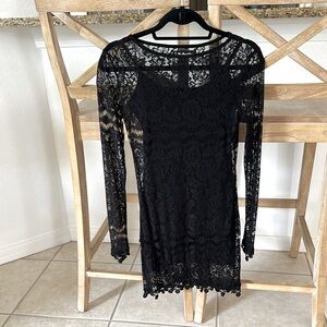 For Love And Lemons Black Sheath Long Sleeve Dress